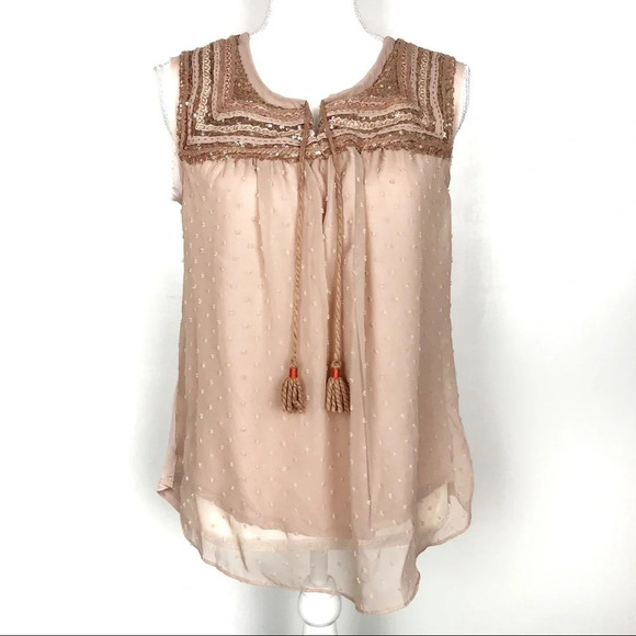 Anthropologie A Common Thread | Blush Sequin Top - Picture 1 of 7